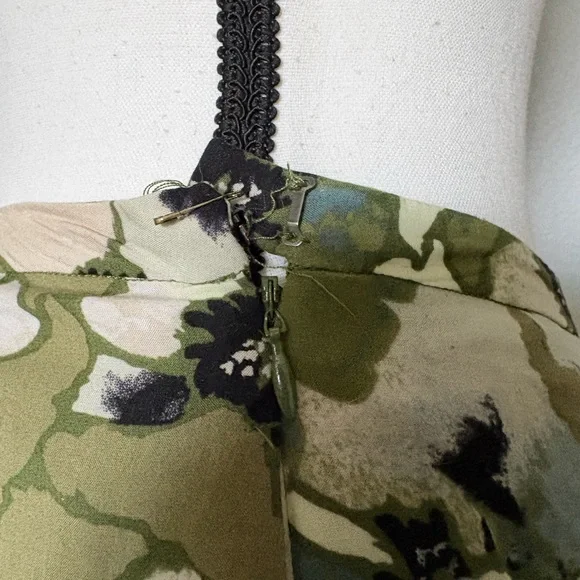 Free People Olive Green Floral A-Line Maxi Skirt with Cream Blooms - Picture 4 of 6